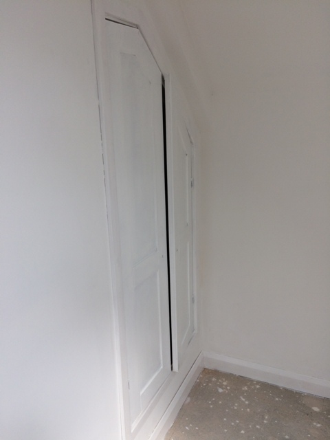 doors on cupboard in the study have had another coat, one more coat of the eggshell paint to go